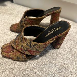 AUTHENTIC Saint Laurent Saffron Red Marrakech Woven Fabric Slide Sandal